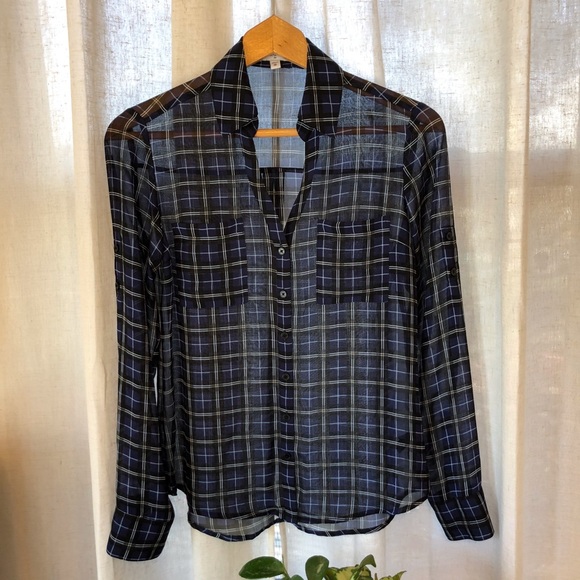 ⭕️Sold⭕️Express Portofino Blouse Blue & Black XS - Picture 4 of 5
